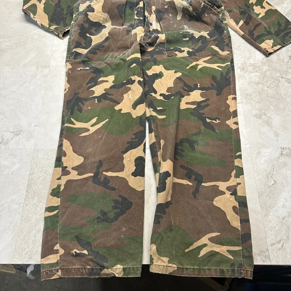 Duck Bay Camo Coveralls Green Brown Mens Medium Cotton Utility Jumpsuit 0280